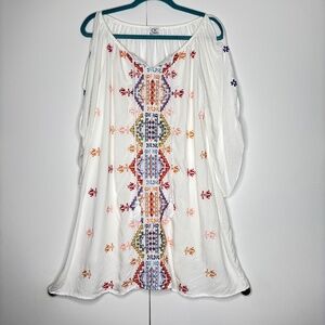 Chic Connection Dress Women’s Large White Embroidered Aztec Boho Tunic Western